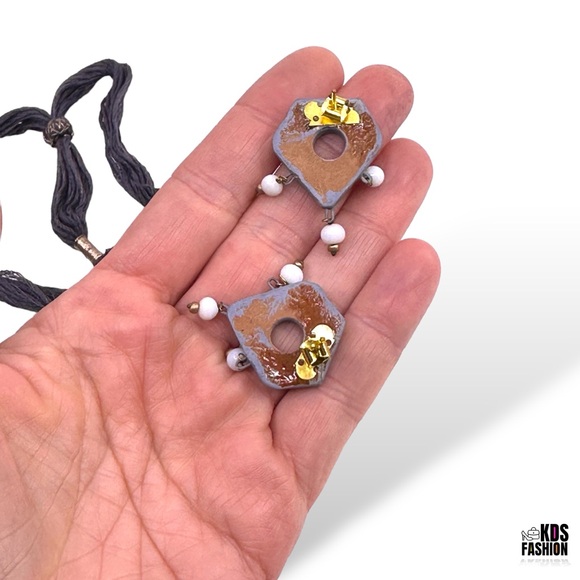 Doyel Painted Terracotta Necklace and Earrings Set From India New In Box - Picture 8 of 9